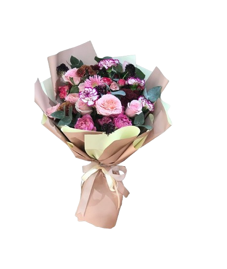 Mix of Dark Pink Color Flowers Hand Bouquet